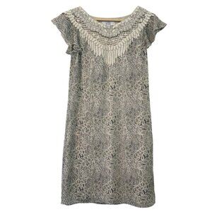 Belle Badgley Mischka Women's 2 Grey Shift Lace Cap Sleeve Career Casual Dress